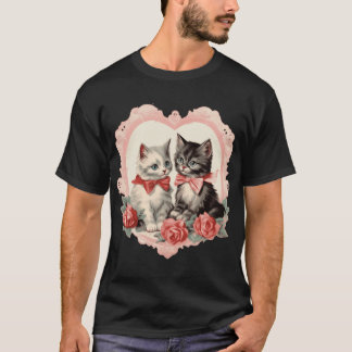 Vintage-Katzen Retro Süße Katze Florales Kunstmust T-Shirt