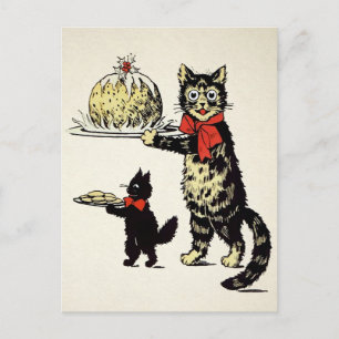 Vintage Katzen servieren Dessert Weihnachten Postkarte