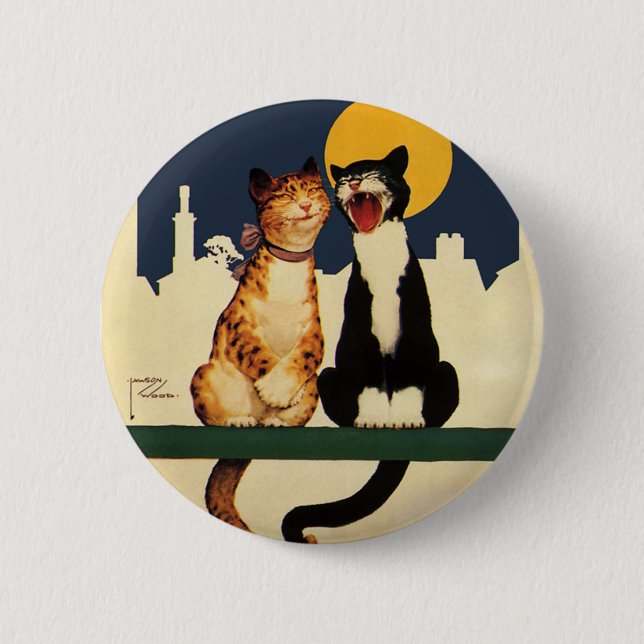Vintage Katzen singen, lustige und Alberne Tiere Button (Vorderseite)