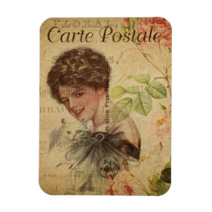 Vintage Katzen-Thema Carte Postale Katzen-Dame Magnet