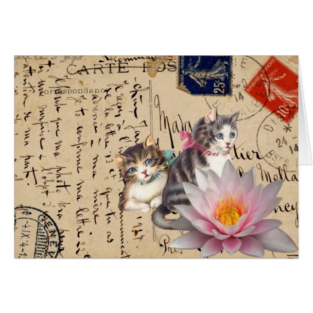 Vintage Katzen und Blume (Vorderseite (Horizontal))