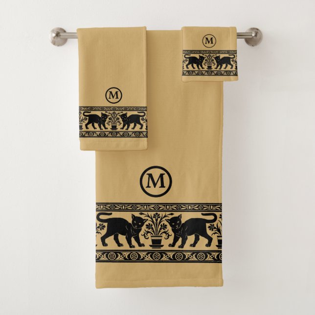 Vintage Katzen und Blume Frieze Pattern Badhandtuch Set (Insitu)
