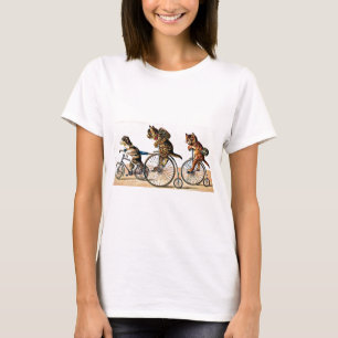 Vintage Katzen und Hund auf einem Fahrrad T-Shirt