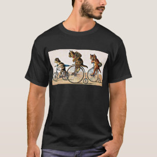 Vintage Katzen und Hund auf einem Fahrrad T-Shirt