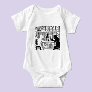 Vintage Katzen- und Hunde-Bibliothek Buchliebhaber Baby Strampler