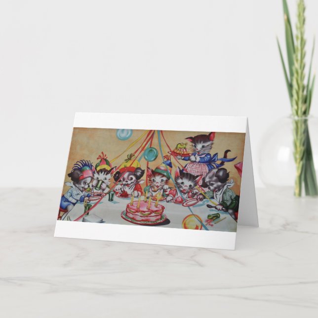 Vintage Katzen-und HundeParty-Geburtstags-Karte Karte (Vorderseite)