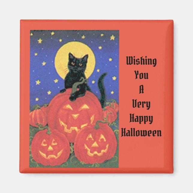 Vintage Katzen und Kürbis Halloween Magnet (Vorne)