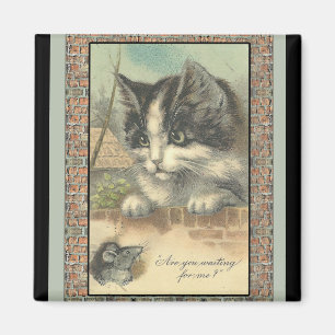 Vintage Katzen und Maus "Warten auf mich?" Magnet