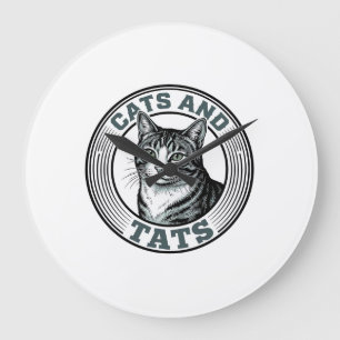 Vintage-Katzen und Tätowierungen Gravur Katzen Des Große Wanduhr
