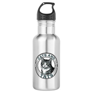 Vintage-Katzen und Tats-Tätowierung Katzen-Design_ Edelstahlflasche