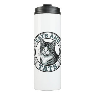 Vintage-Katzen und Tattoos Gravur Katzen Design_1 Thermosbecher