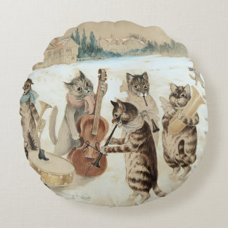 Vintage-Katzen-Weihnachtslied Louis Wain Kunst Rundes Kissen