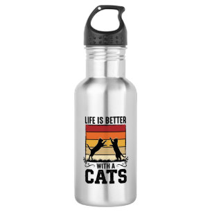 Vintage-Katzen-Zitat Retro-Sonnenuntergang Katzenl Edelstahlflasche
