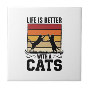 Vintage-Katzen-Zitat Retro-Sonnenuntergang Katzenl Fliese