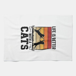 Vintage-Katzen-Zitat Retro-Sonnenuntergang Katzenl Geschirrtuch