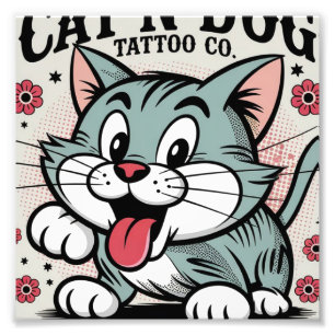 Vintage Katzendarstellung im Tattoo-Stil Fotodruck