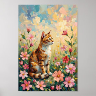 Vintage-Katzengarten-Blumenkunst Poster
