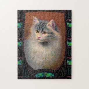 Vintage-Katzenillustration Art Nouveau Haustierpor Puzzle