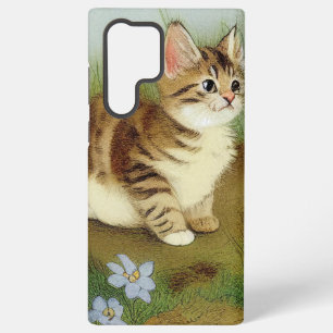 Vintage Katzenillustration mit Blumen Samsung Galaxy Hülle