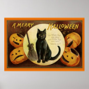 Vintage Katzenkatze zu Halloween und Kürbiskröten Poster