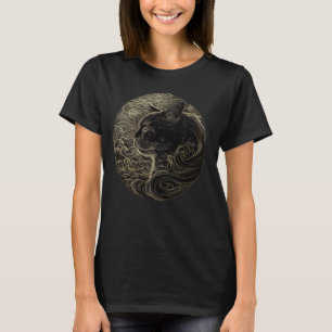 Vintage Katzenwellen-Muster Japanische Kunst Haust T-Shirt