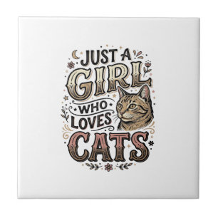 Vintage-Katzliebhaber-Mädchen-Typografie-Design_1 Fliese