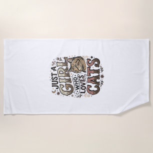 Vintage-Katzliebhaber-Mädchen-Typografie-Design_1 Strandtuch