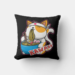Vintage Kawaii Katze fressen Ramen Anime Retro Jap Kissen
