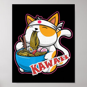 Vintage Kawaii Katze fressen Ramen Anime Retro Jap Poster