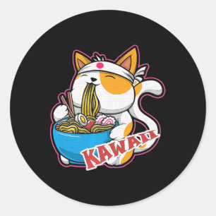 vintage kawaii Katze isst Ramen Anime Retro Japan Runder Aufkleber
