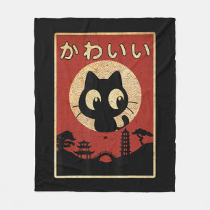 Vintage Kawaii Katze Japanisch Schwarzes Anime-Ges Fleecedecke