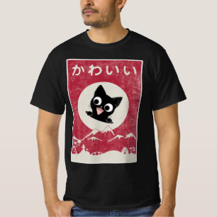 Vintage Kawaii Katze Japanisch Schwarzes Anime-Ges T-Shirt