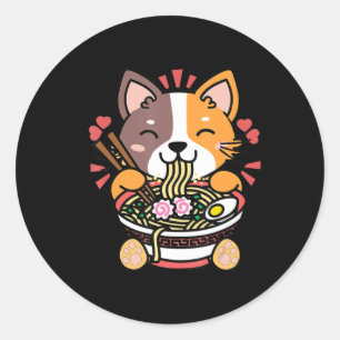 Vintage Kawaii Ramen Katze Anime Japanisches Leben Runder Aufkleber
