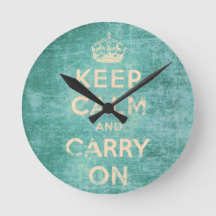Vintage keep calm and carry on runde wanduhr