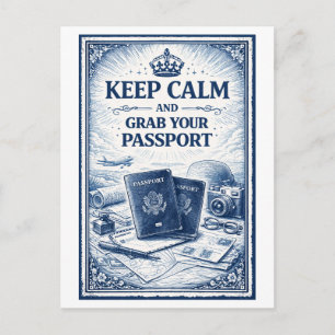 Vintage "Keep Calm" Reisepass Postkarte