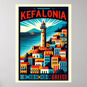 Vintage Kefalonia Greece Reise Souvenirs Poster