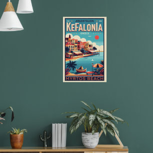 Vintage Kefalonia Greece Reise Souvenirs Poster