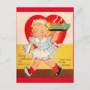 Vintage-Kellnerin-Valentinstag aus den 1940er Jahr Postkarte