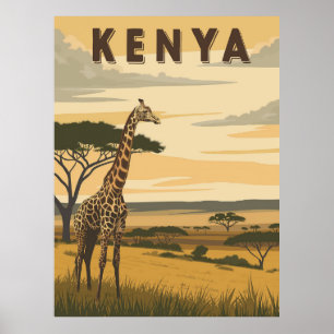 Vintage Kenia Reise - Afrikanische Giraffe Poster