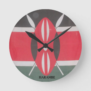 Vintage-Kenya-Flagge Harambe-Design Runde Wanduhr