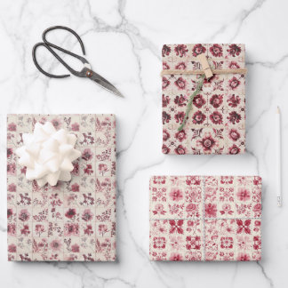 Vintage Keramik Fliesenmuster in Rosa und Rot Geschenkpapier Set