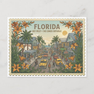 Vintage Key West Florida Duval Street Conch Republ Postkarte