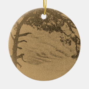Vintage Kiefernbaum-Silhouette, Sonnenaufgang Keramikornament