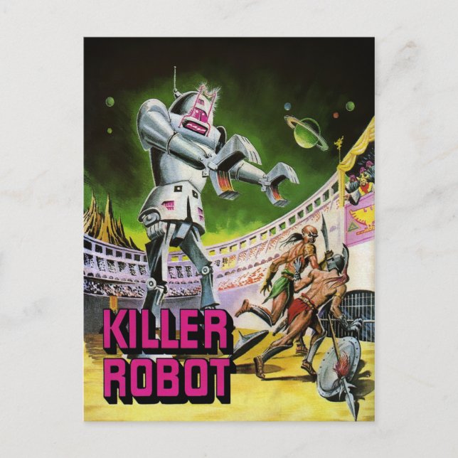 Vintage-Killer-Roboter-Postkarte Postkarte (Vorderseite)