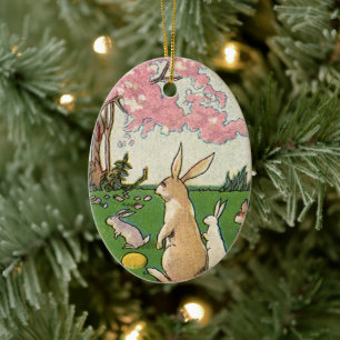 Vintage Kind auf einer Ostereiersuche mit Tieren Keramikornament