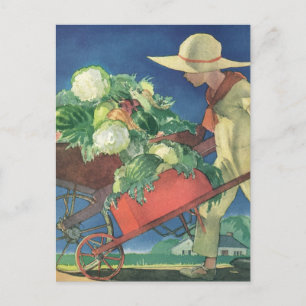 Vintage Kind, Biologischer Gartenbau; Victory Gard Postkarte