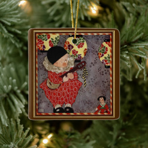 Vintage Kind Harlekin, Musiker spielt Banjo Keramikornament