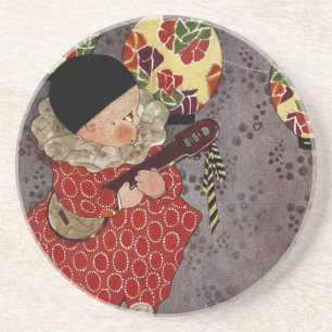 Vintage Kind Harlekin, Musiker spielt Banjo Sandstein Untersetzer