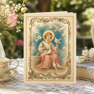 Vintage-Kind-Jesus-Blumen-Religiöse-Freundschaft Dankeskarte