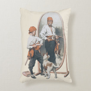 Vintage Kind, Junge Pirat, Hund, Spiegel, Freibeut Dekokissen
